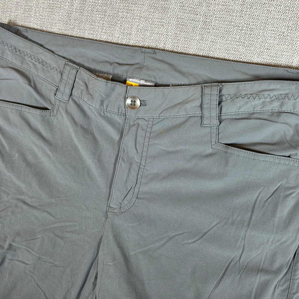 Eddie Bauer Travex Pants Womens 12 35/34 Grey Roll Up Nylon‎ Stretch Hiking